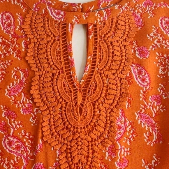 Daniel Rainn Orange and Pink sleeveless blouse with lace trim, size PM, NWT - Picture 9 of 10
